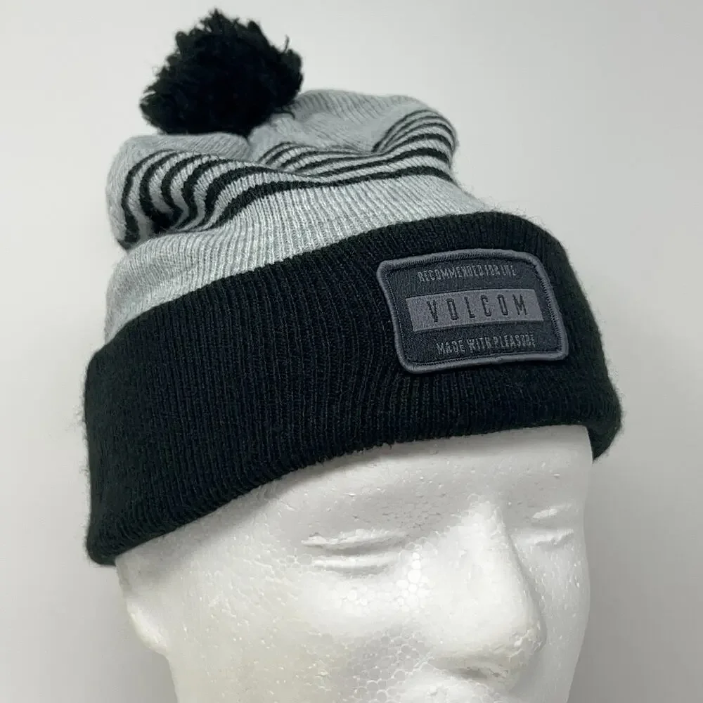Volcom Cuffed Pom Pom Powder Beanie Toque Winter Hat Gray Snowboarding Skater